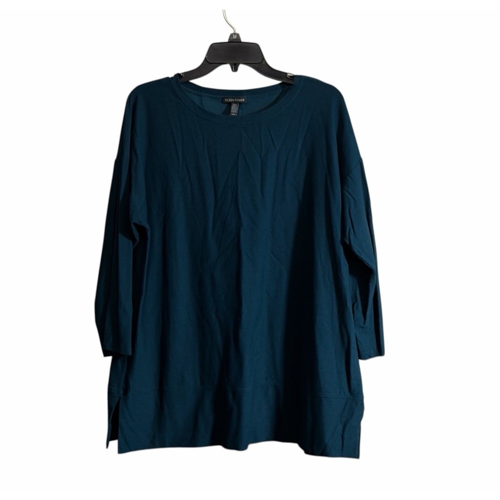 Eileen Fisher Med Tunic Oversized Boxy Teal Viscose Jersey Minimal Lagenlook